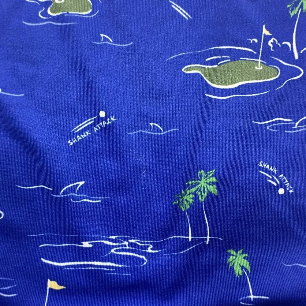 RLX Polo Shirt Mens Medium Blue Golf Course Print Stretch Wicking Ralph Lauren